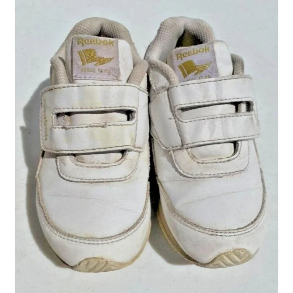 Reebok Toddlers Sz 9 Shoes Sneakers Classic Leather Step Flash White/Gold Straps